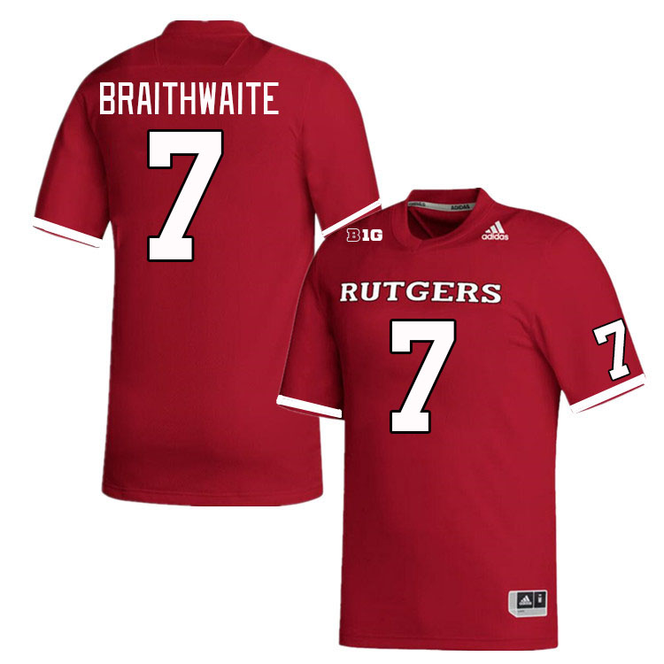 Men #7 Dylan Braithwaite Rutgers Scarlet Knights College Football Jerseys Stitched Sale-Scarlet - Click Image to Close